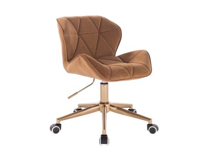 Židle MILANO VELUR na zlaté podstavě s kolečky - medová