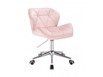 Židle MILANO VELUR na stříbrné podstavě s kolečky - světle růžová
