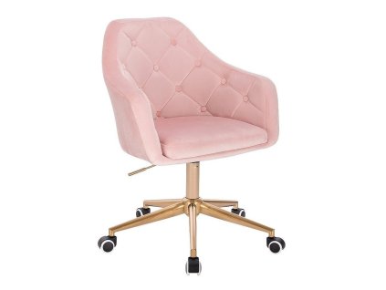 Křeslo ANDORA VELUR na zlaté podstavě s kolečky - světle růžové