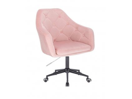 Křeslo ANDORA VELUR na černé podstavě s kolečky - světle růžové