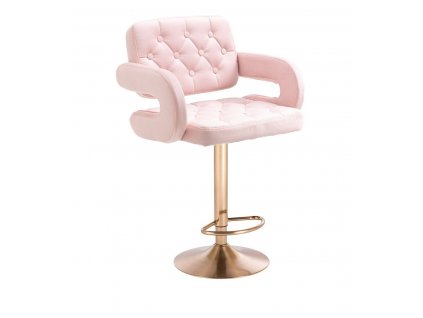 Barová židle  ADRIA VELUR na zlatém talíři - světle růžová