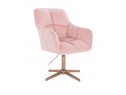 Křeslo AMALFI VELUR na zlatém kříži - růžové