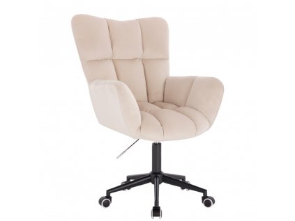 Křeslo AURORA VELUR na černé podstavě s kolečky - krémové