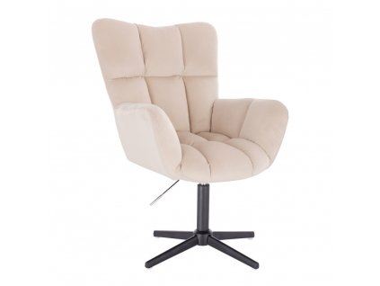 Křeslo AURORA VELUR na černém kříži - krémové