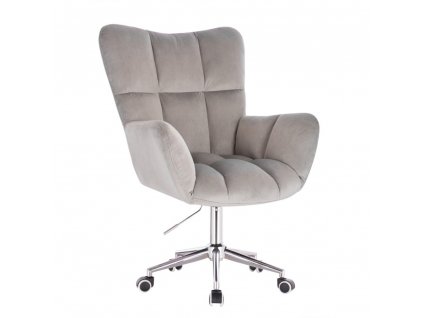 Křeslo AURORA VELUR na stříbrné podstavě s kolečky - světle šedé