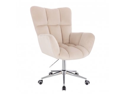 Křeslo AURORA VELUR na stříbrné podstavě s kolečky - krémové