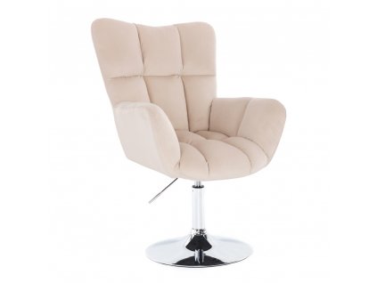 Křeslo AURORA VELUR na stříbrném talíři - krémové
