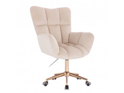 Křeslo AURORA VELUR na zlaté podstavě s kolečky - krémové