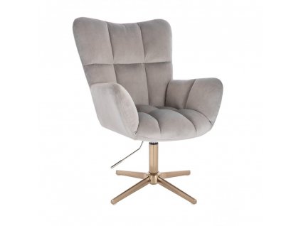 Křeslo AURORA VELUR na zlatém kříži - světle šedé