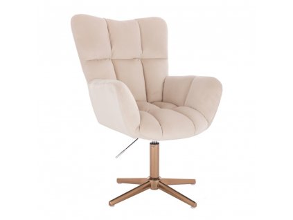 Křeslo AURORA VELUR na zlatém kříži - krémové