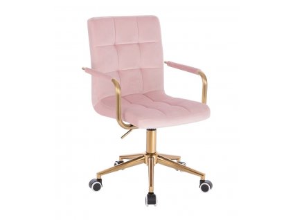 Židle VERONA GOLD VELUR na zlaté podstavě s kolečky - růžová