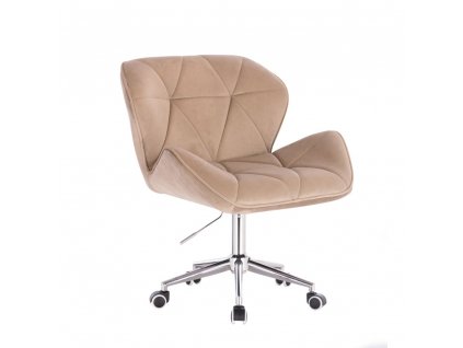 Židle MILANO VELUR na stříbrné podstavě s kolečky - latte