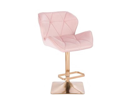 Barová židle MILANO VELUR na zlaté hranaté podstavě - světle růžová