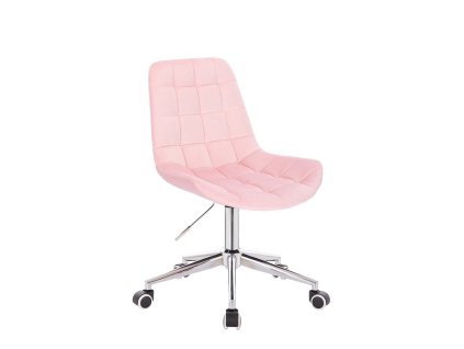 Židle PARIS VELUR na stříbrné podstavě s kolečky - světle růžová