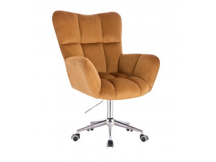 Křeslo AURORA VELUR na stříbrné podstavě s kolečky - medové