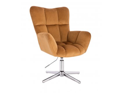 Křeslo AURORA VELUR na stříbrném kříži - medové