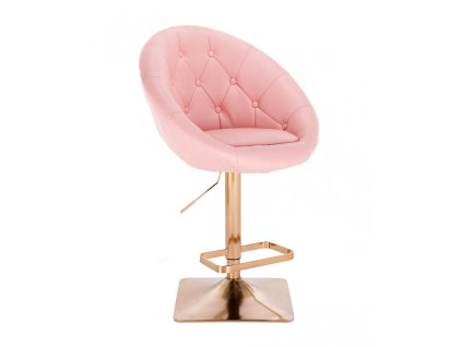 Barová židle VERA na zlaté hranaté podstavě - světle růžová