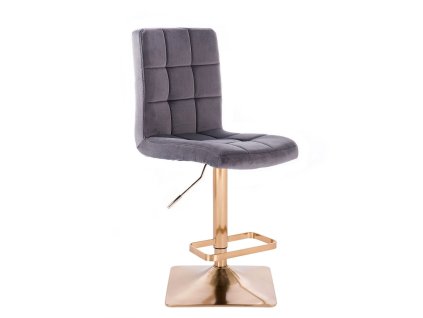 Barová židle TOLEDO VELUR na zlaté hranaté podstavě - tmavě šedá