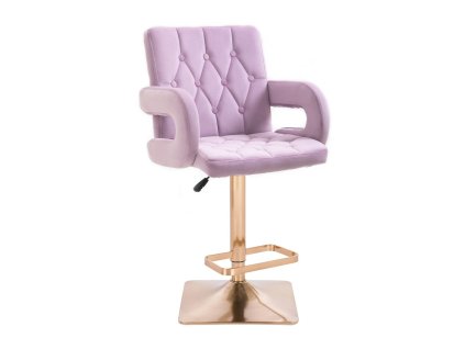 Barová židle  BOSTON VELUR na zlaté hranaté podstavě - levandule