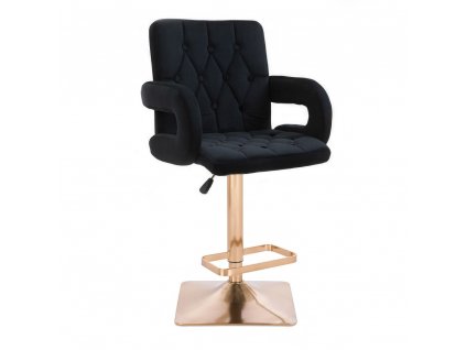 Barová židle  BOSTON VELUR na zlaté hranaté podstavě - černá