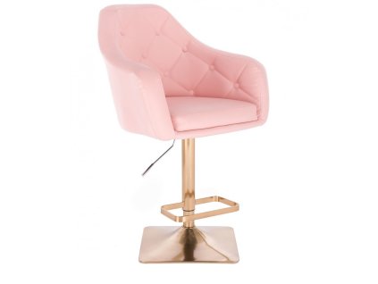 Barová židle ANDORA na zlaté hranaté podstavě - světle růžová