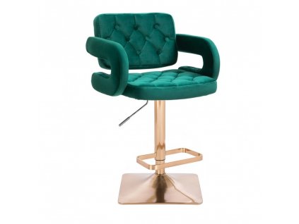 Barová židle ADRIA VELUR na zlaté hranaté podstavě - zelená
