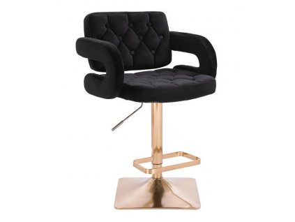 Barová židle ADRIA VELUR na zlaté hranaté podstavě - černá