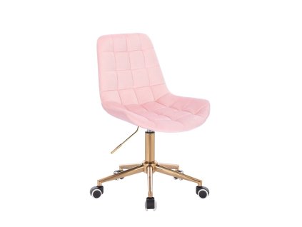 Židle PARIS VELUR na zlaté podstavě s kolečky - světle růžová