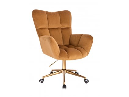 Křeslo AURORA VELUR na zlaté podstavě s kolečky - medové
