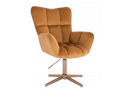 Křeslo AURORA VELUR na zlatém kříži - medové