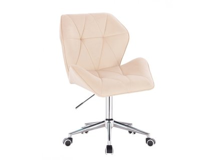 Židle MILANO MAX VELUR na stříbrné podstavě s kolečky - krémová