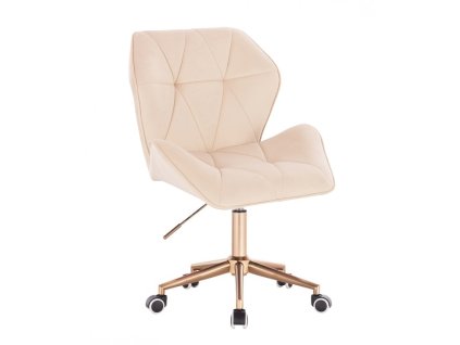 Židle MILANO MAX VELUR na zlaté podstavě s kolečky - krémová