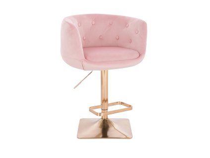 Barová židle MONTANA VELUR na zlaté hranaté podstavě - světle růžová