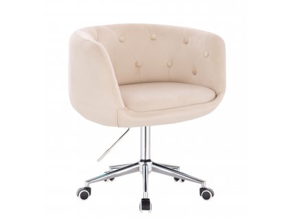 Židle MONTANA VELUR na stříbrné podstavě s kolečky - krémová