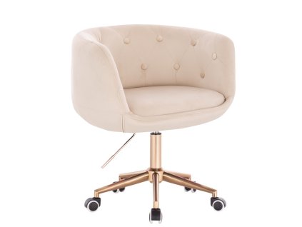 Židle MONTANA VELUR na zlaté podstavě s kolečky - krémová