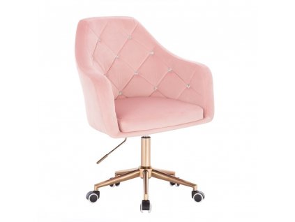 Křeslo ROMA VELUR na zlaté podstavě s kolečky - světle růžové
