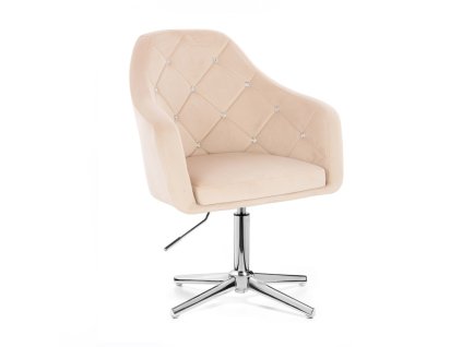 Křeslo ROMA VELUR na stříbrném kříži - krémové