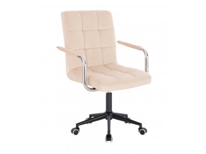 Židle VERONA VELUR na černé podstavě s kolečky - krémová