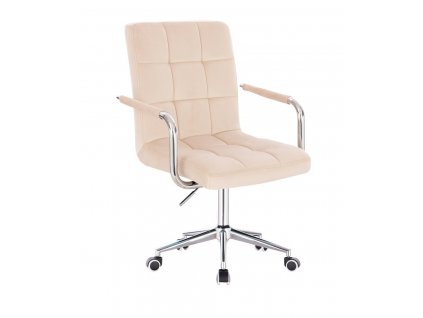 Židle VERONA VELUR na stříbrné podstavě s kolečky - krémová