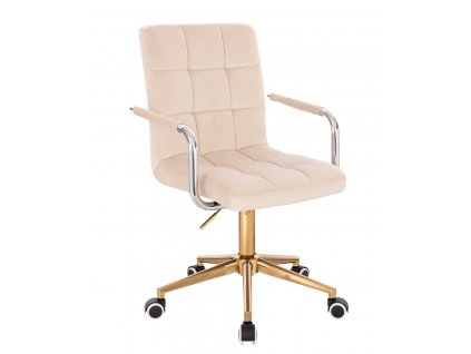 Židle VERONA VELUR na zlaté podstavě s kolečky - krémová