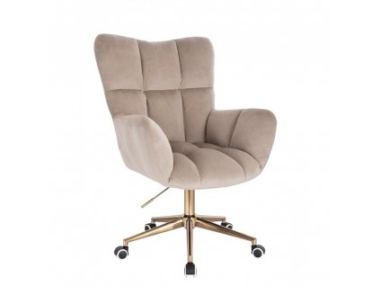 Křeslo AURORA VELUR na zlaté podstavě s kolečky - latte