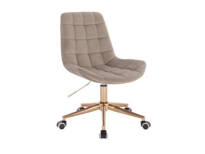 Židle PARIS VELUR na zlaté podstavě s kolečky - latte