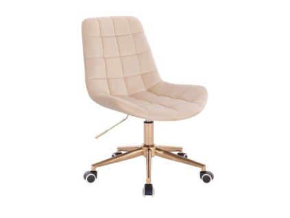 Židle PARIS VELUR na zlaté podstavě s kolečky - krémová