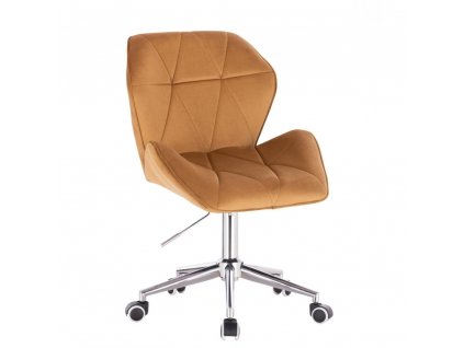 Židle MILANO MAX VELUR na stříbrné podstavě s kolečky - medová