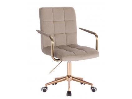 Židle VERONA GOLD VELUR na zlaté podstavě s kolečky - latte