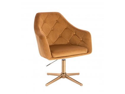 Křeslo ANDORA VELUR na zlatém kříži - medové