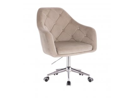 Křeslo ANDORA VELUR na stříbrné podstavě s kolečky - latte