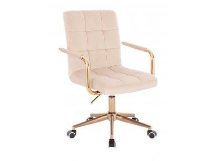 Židle VERONA GOLD VELUR na zlaté podstavě s kolečky - krémová