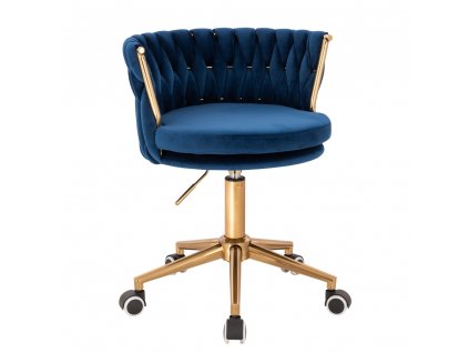 Židle LYON VELUR na zlaté podstavě s kolečky - modrá