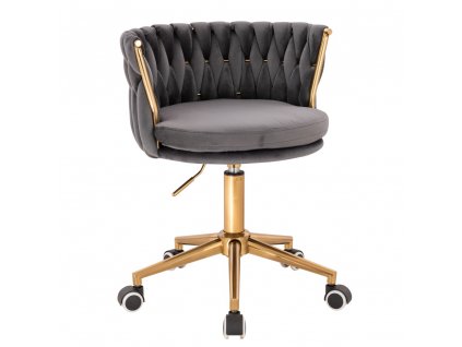 Židle LYON VELUR na zlaté podstavě s kolečky - tmavě šedá
